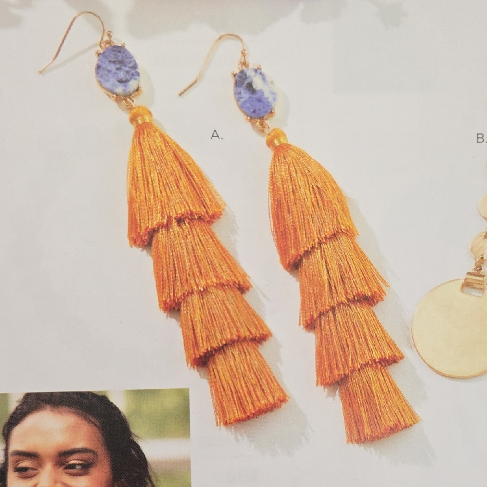 NWT Park Lane Orange Tassel Earrings with Blue Stone Accent